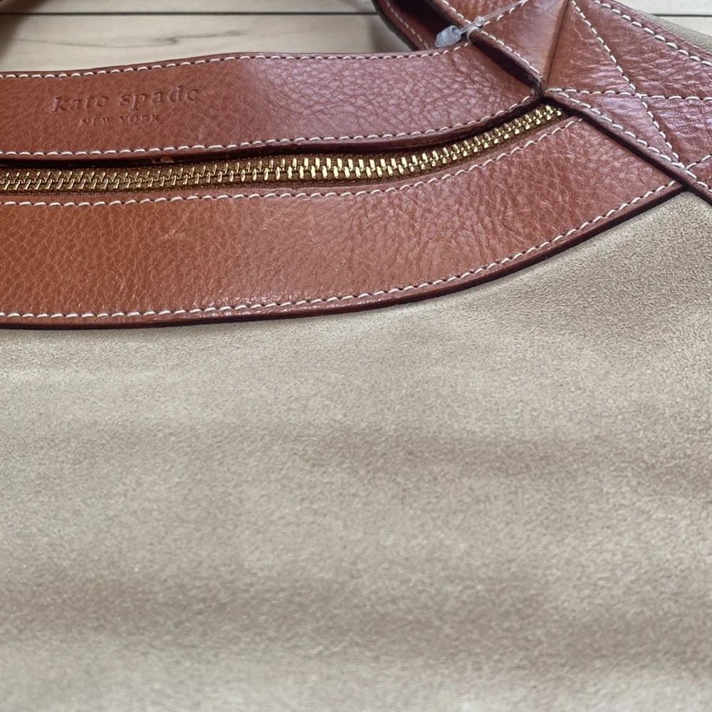 NWOT Kate Spade Tan & Brown Handbag. Tan Suede and Brown Leather.MagneticClosure